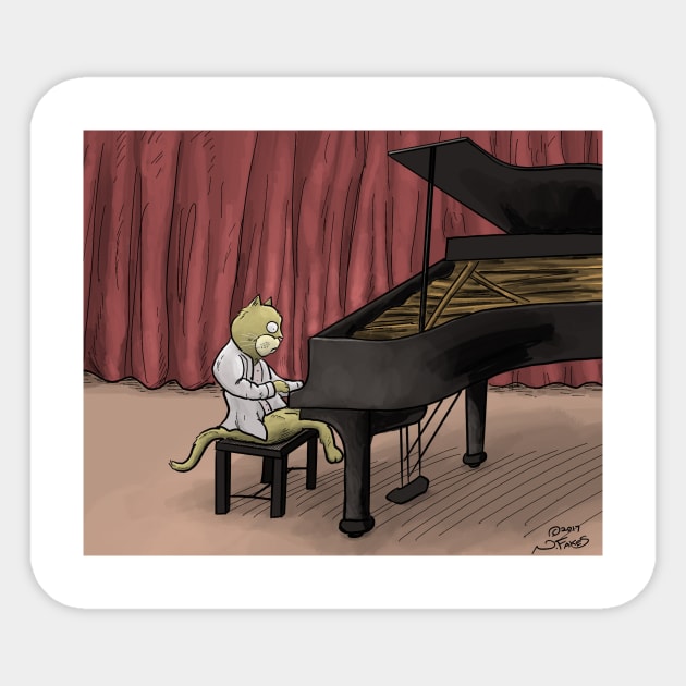 Cat on Piano Sticker by cartoonistnate